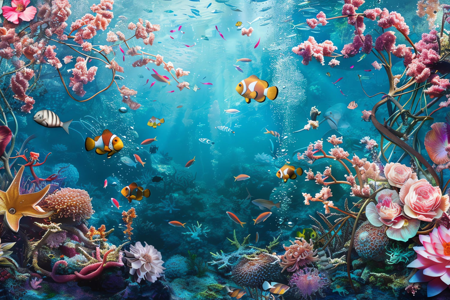 Mermaid Backdrop Bright Coral Reef Exotic Fishes Backdrop BRP12-63