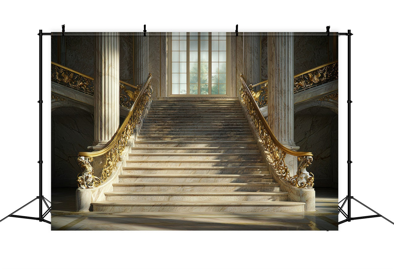 Architecture Backdrop Royal Golden Staircase Marble Backdrop BRP12-631