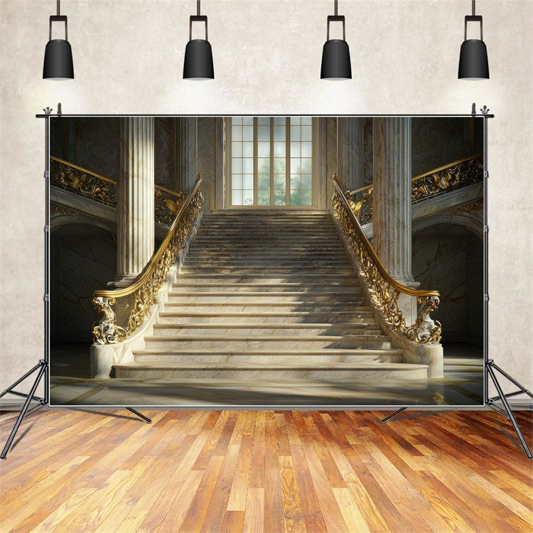 Architecture Backdrop Royal Golden Staircase Marble Backdrop BRP12-631