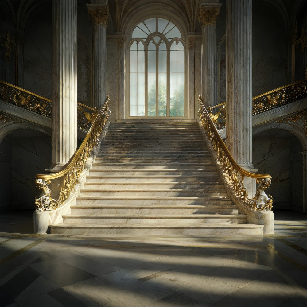 Architecture Backdrop Royal Golden Staircase Marble Backdrop BRP12-631