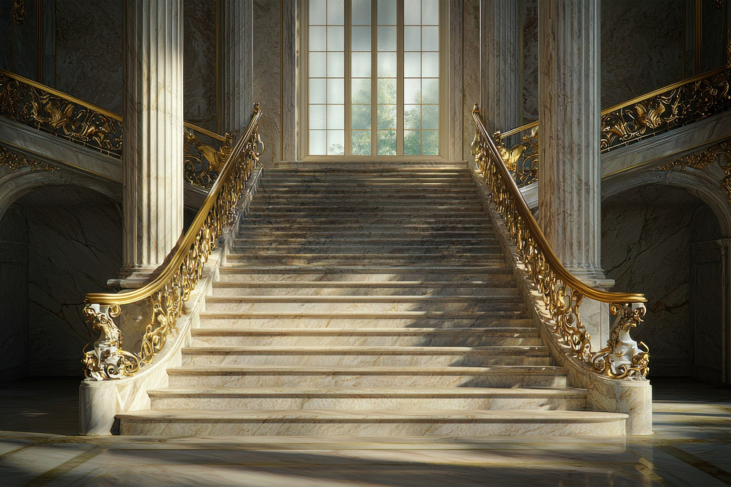 Architecture Backdrop Royal Golden Staircase Marble Backdrop BRP12-631