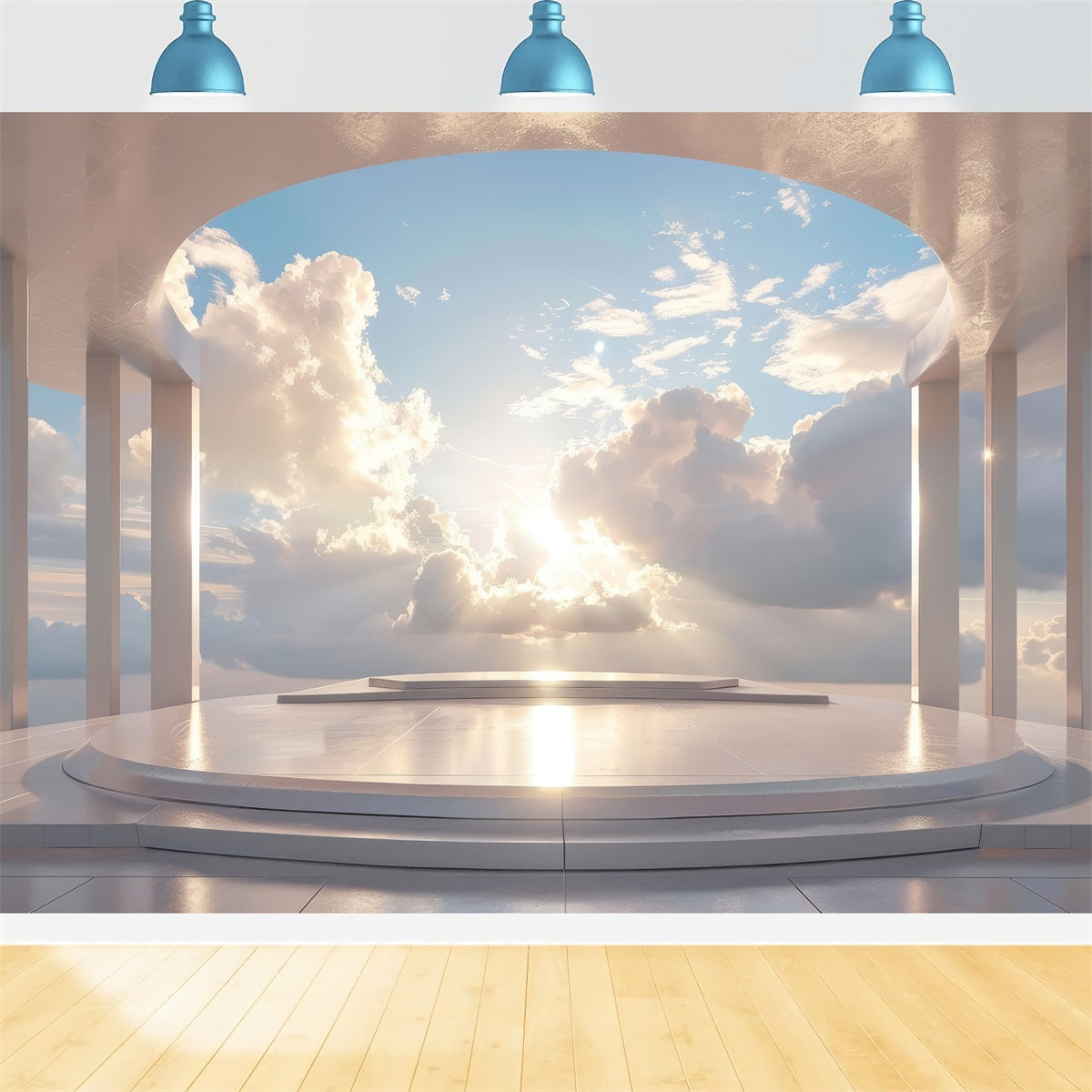 Architecture Backdrop White Arched Balcony Cloudscape Backdrop BRP12-636