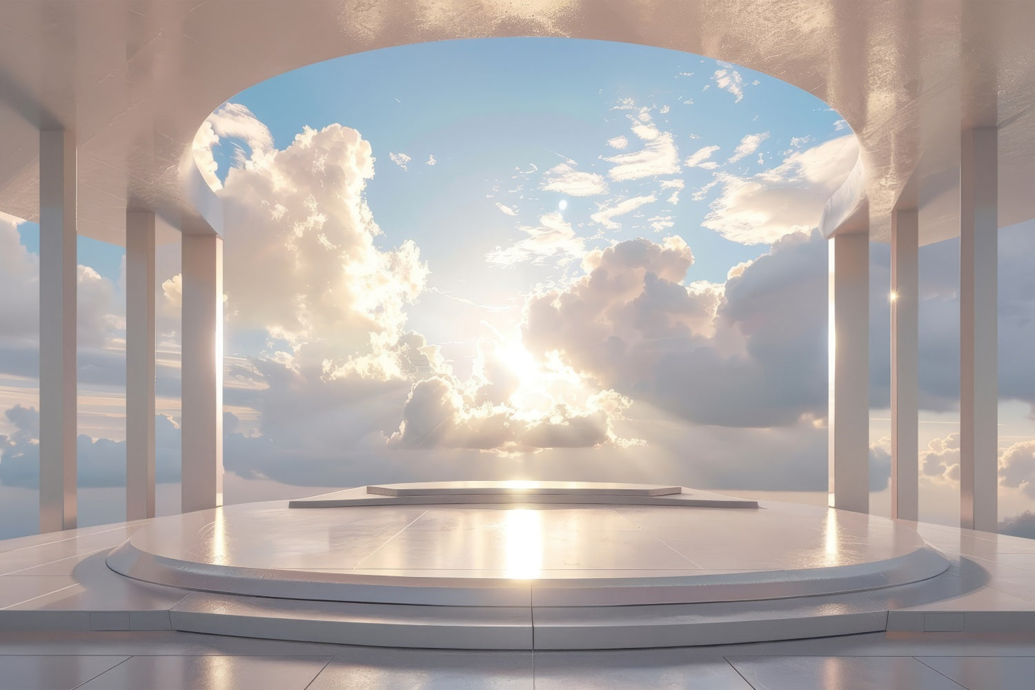 Architecture Backdrop White Arched Balcony Cloudscape Backdrop BRP12-636