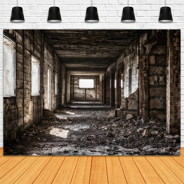 Architecture Backdrop Industrial Hallway Crumbling Walls Backdrop BRP12-637