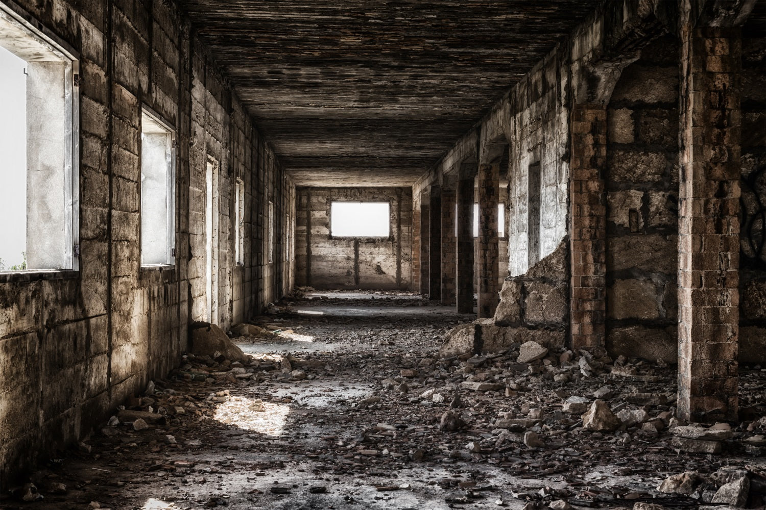 Architecture Backdrop Industrial Hallway Crumbling Walls Backdrop BRP12-637