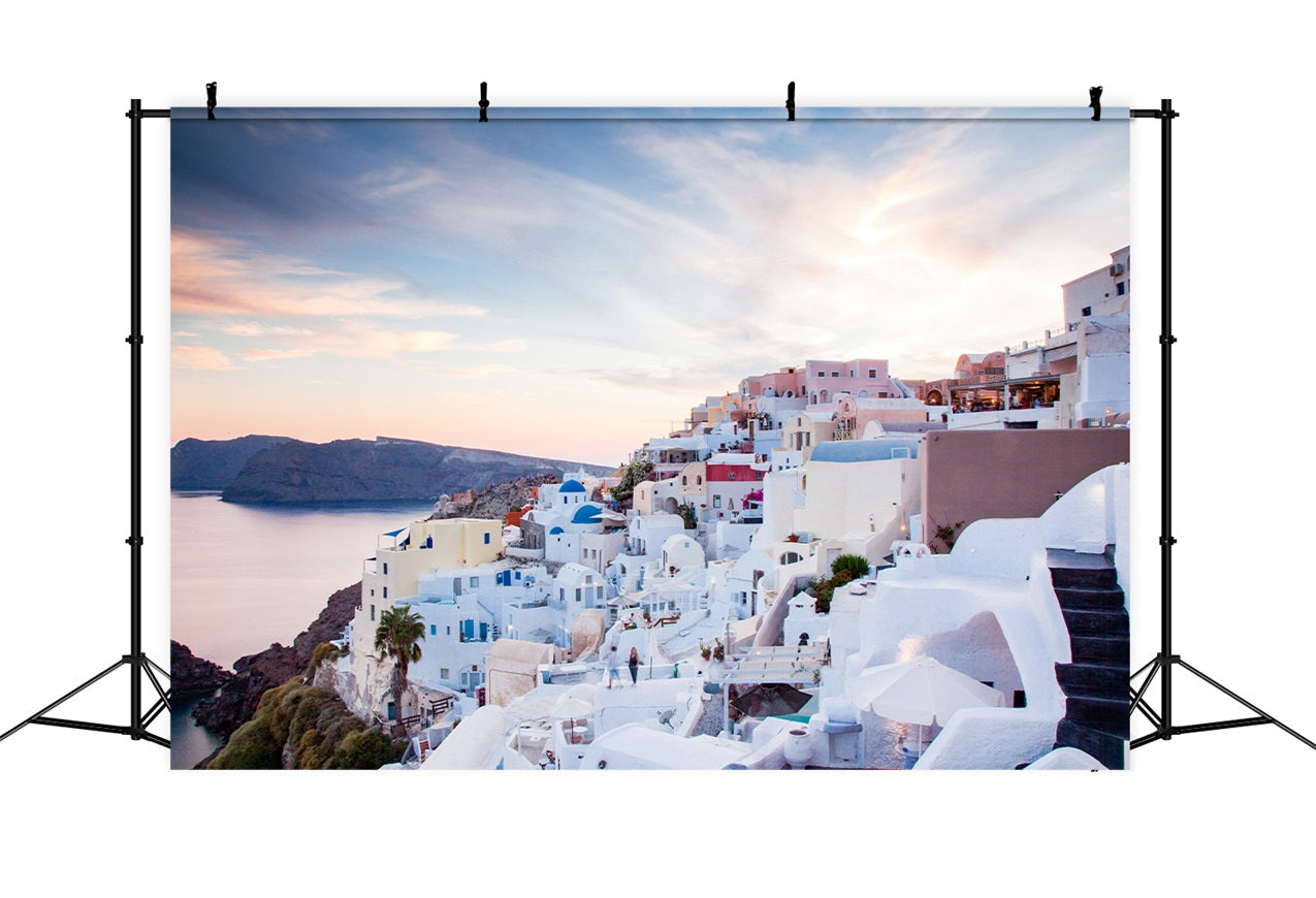 Architecture Backdrop Santorini Cliffside Village Sunset Backdrop BRP12-639