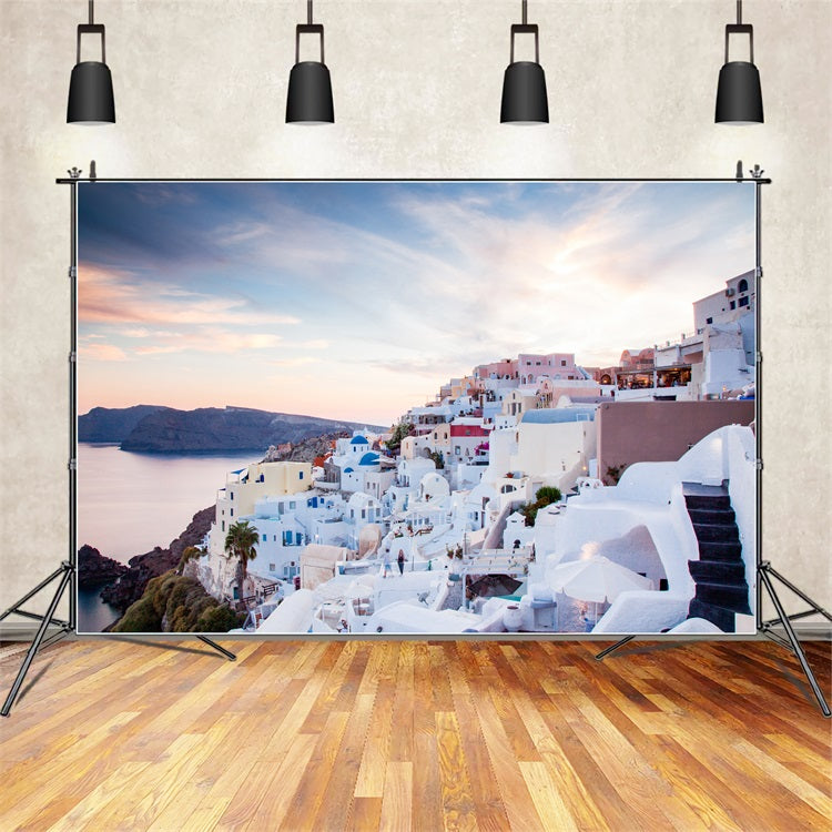 Architecture Backdrop Santorini Cliffside Village Sunset Backdrop BRP12-639