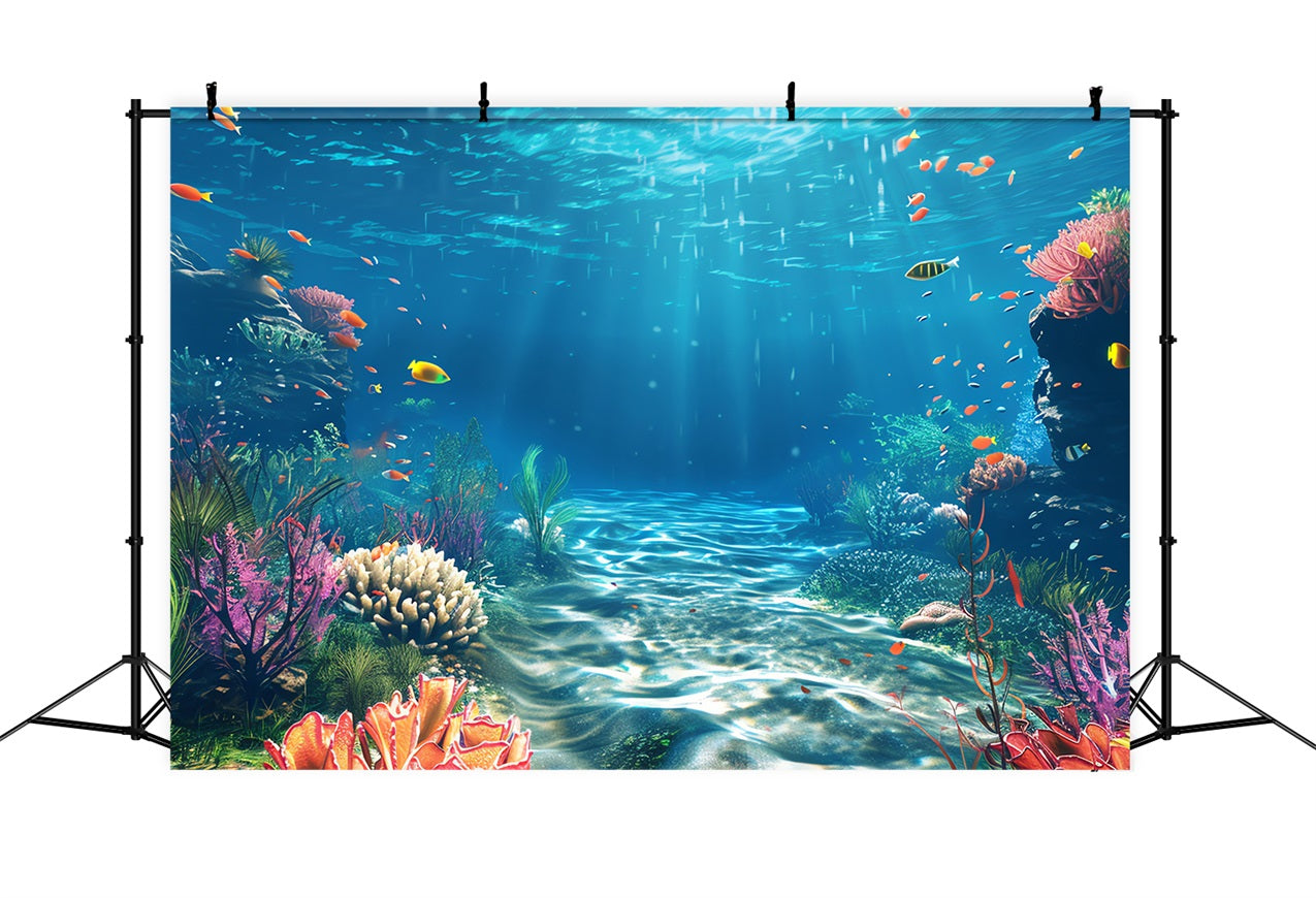 Mermaid Backdrops Colorful Coral Reef Fish Swimming Backdrop BRP12-64