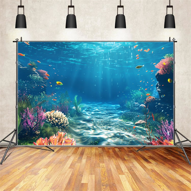 Mermaid Backdrops Colorful Coral Reef Fish Swimming Backdrop BRP12-64