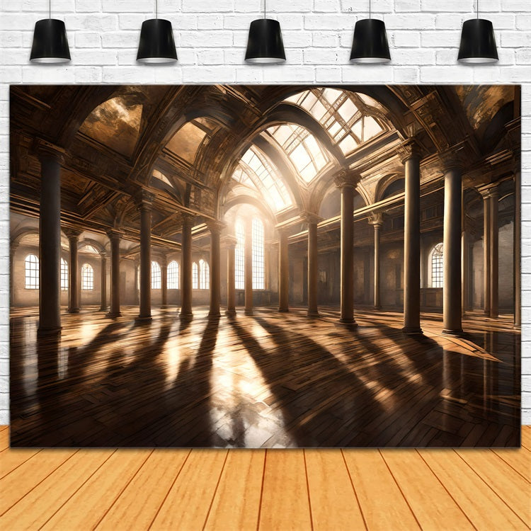 Architecture Backdrop Golden Sunlight Arched Windows Backdrop BRP12-645