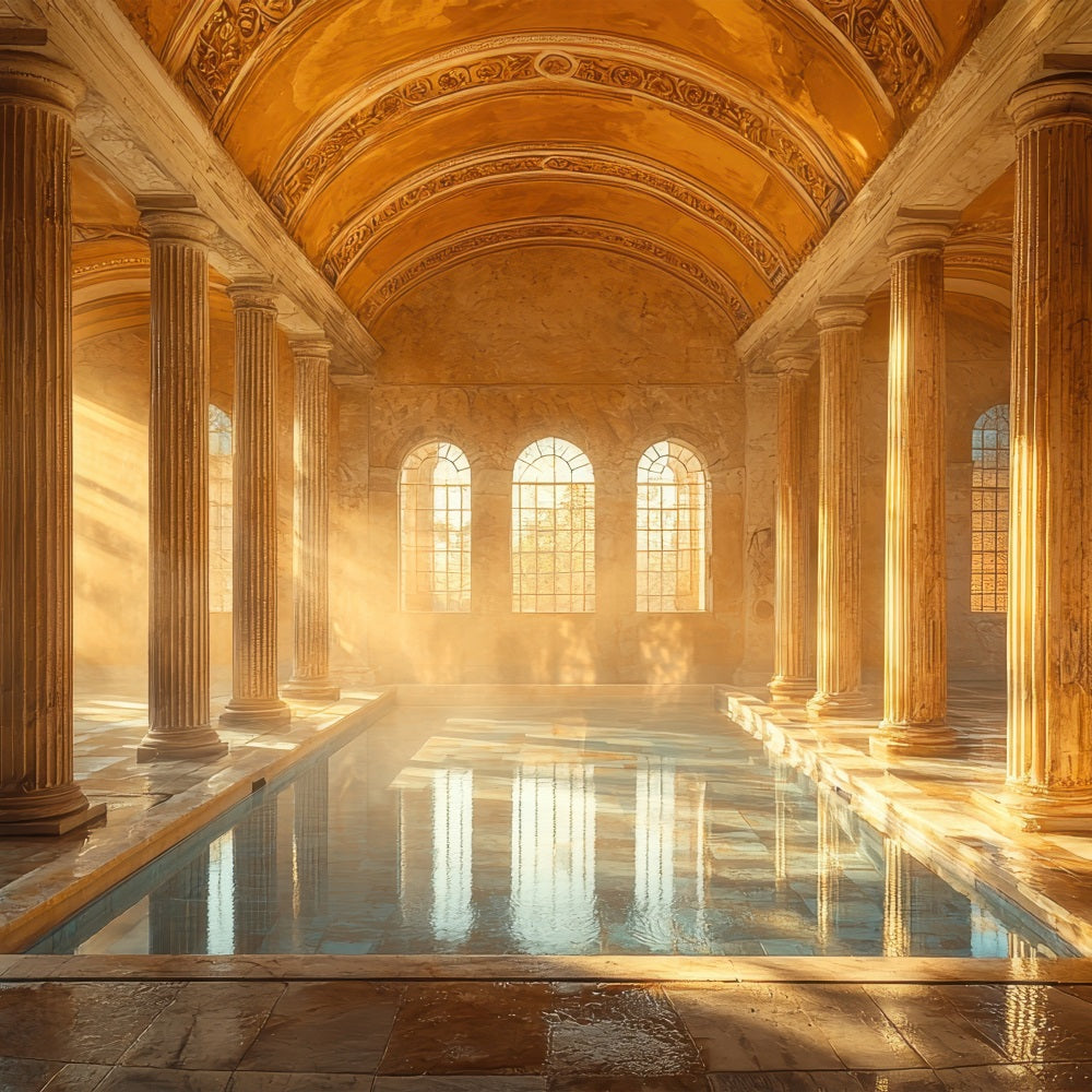 Architecture Backdrop Sunlit Indoor Pool Marble Backdrop BRP12-646