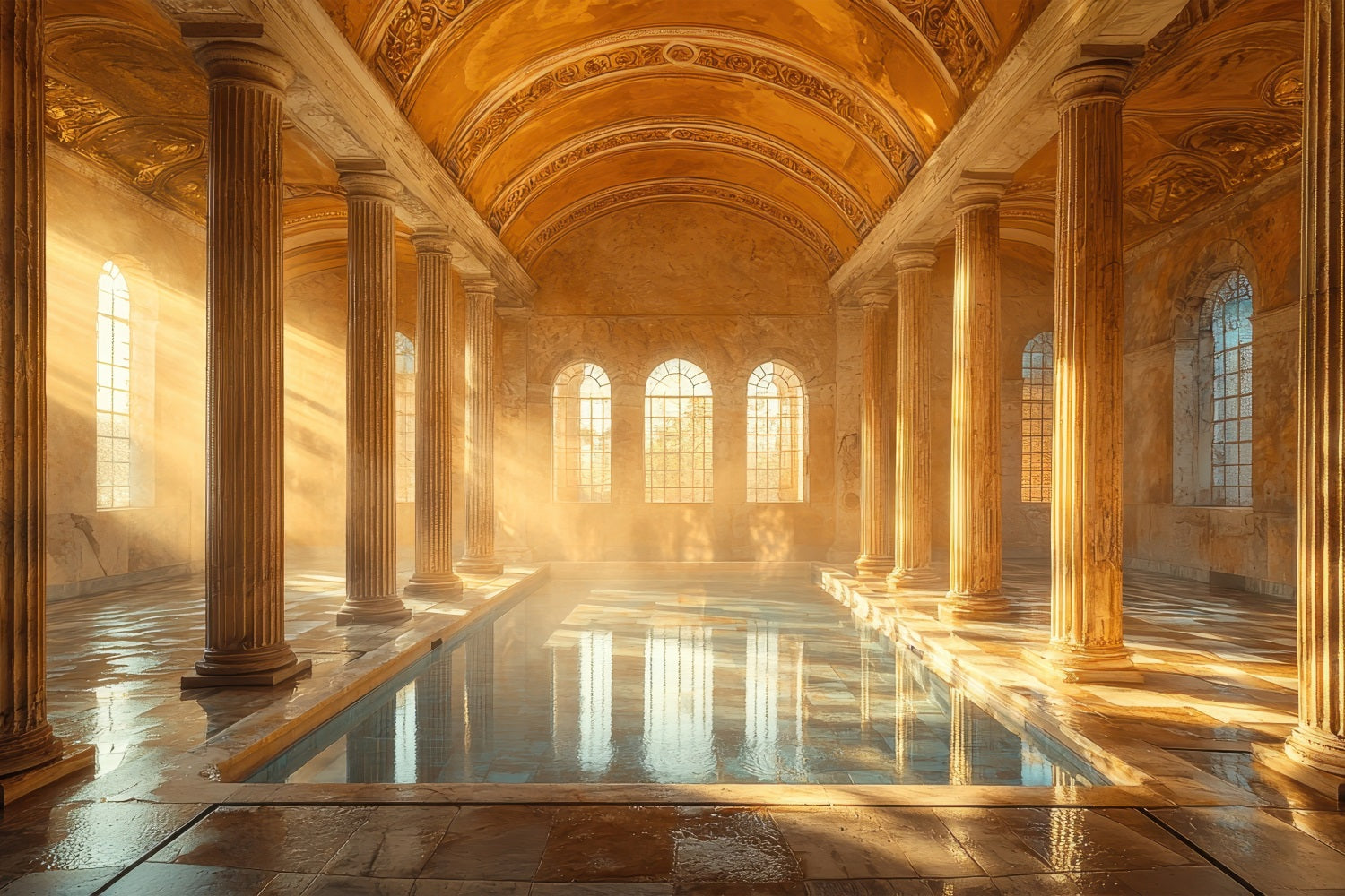 Architecture Backdrop Sunlit Indoor Pool Marble Backdrop BRP12-646