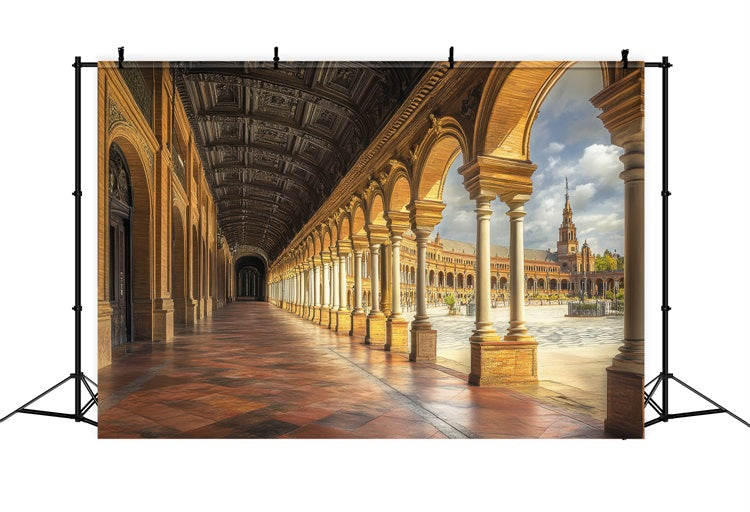 Architecture Backdrop European Courtyard Arched Corridor Backdrop BRP12-647