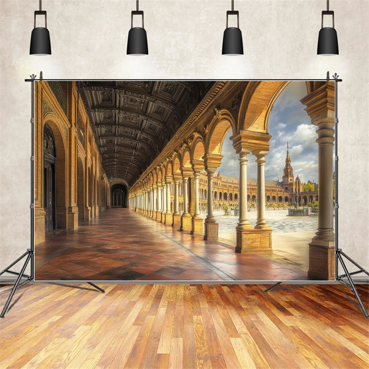 Architecture Backdrop European Courtyard Arched Corridor Backdrop BRP12-647