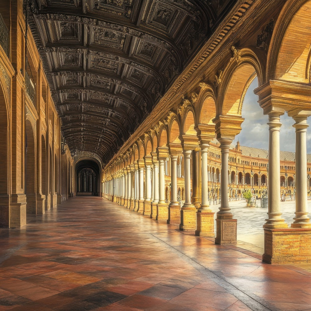 Architecture Backdrop European Courtyard Arched Corridor Backdrop BRP12-647