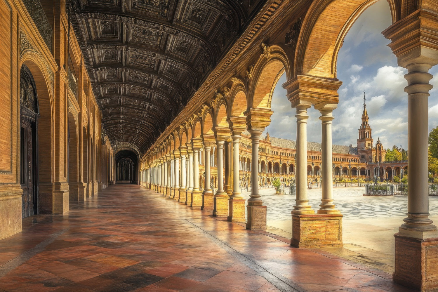 Architecture Backdrop European Courtyard Arched Corridor Backdrop BRP12-647