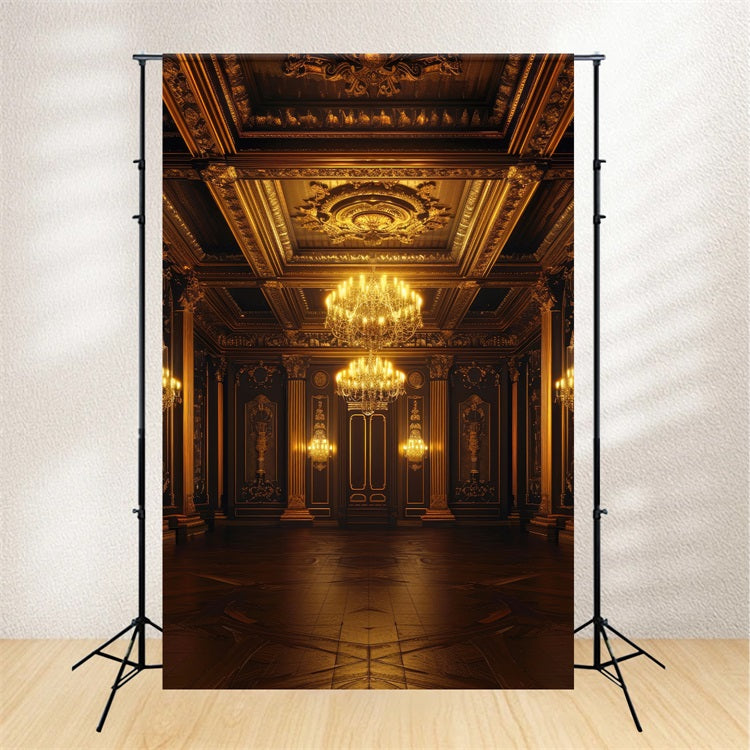 Architecture Backdrop Royal Golden Ballroom Chandeliers Backdrop BRP12-654