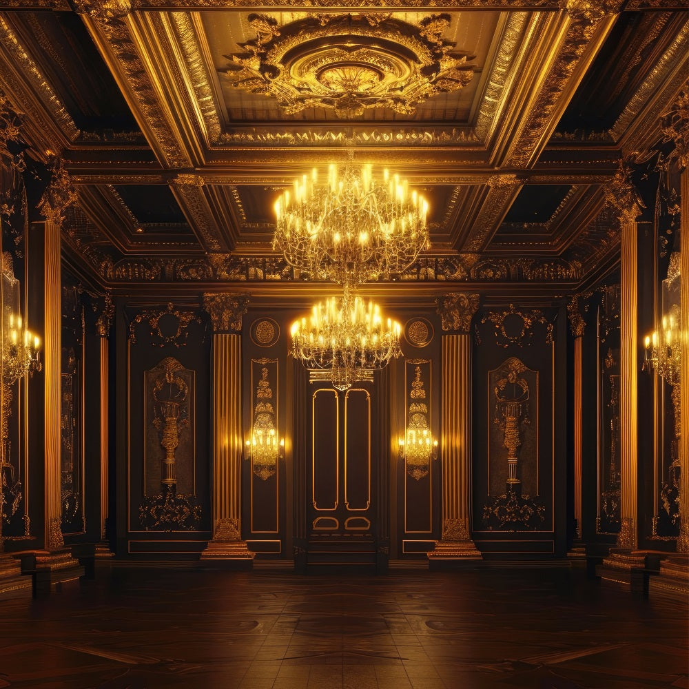 Architecture Backdrop Royal Golden Ballroom Chandeliers Backdrop BRP12-654