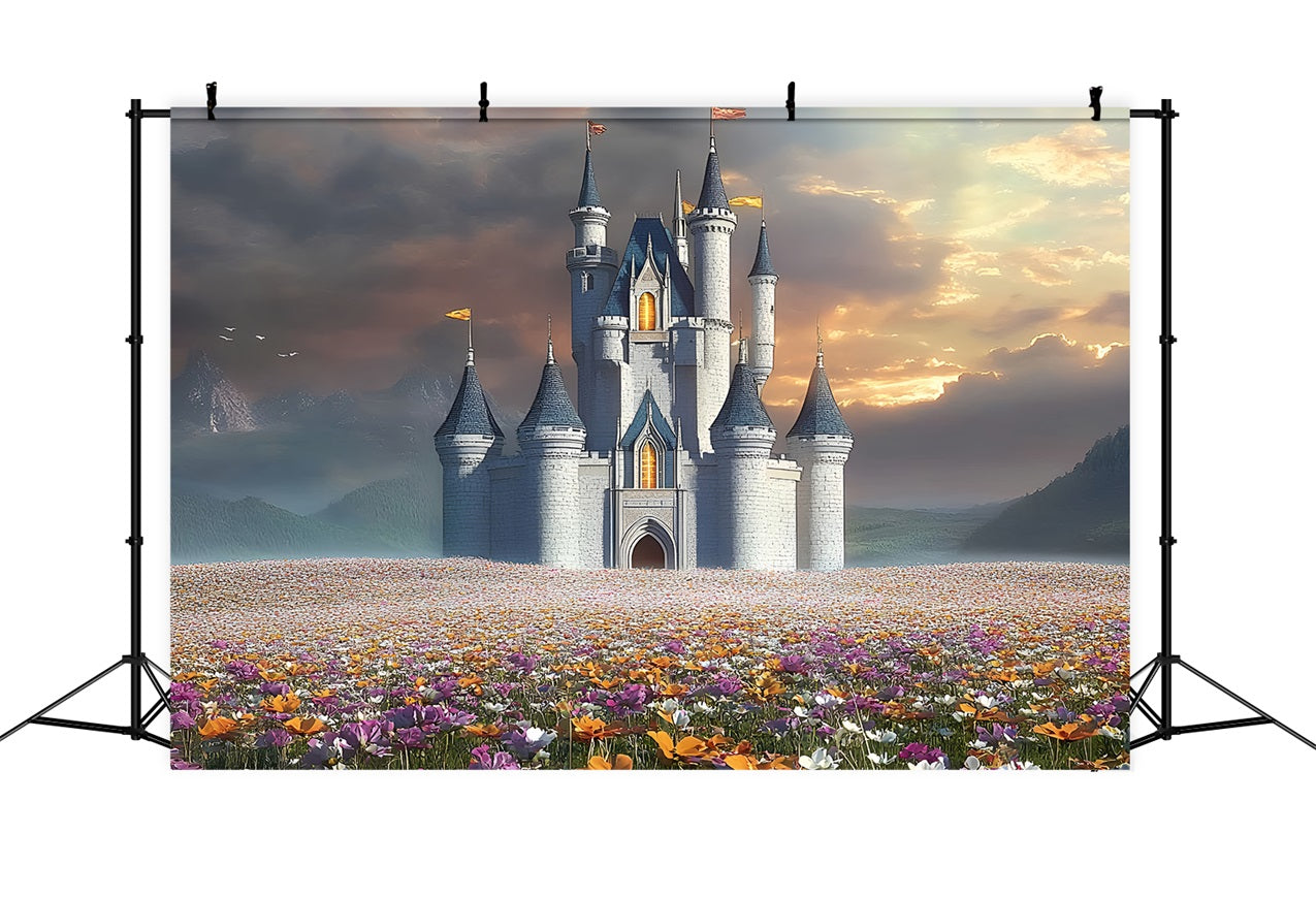 Architecture Backdrop Majestic Castle Blooming Flowers Backdrop BRP12-661