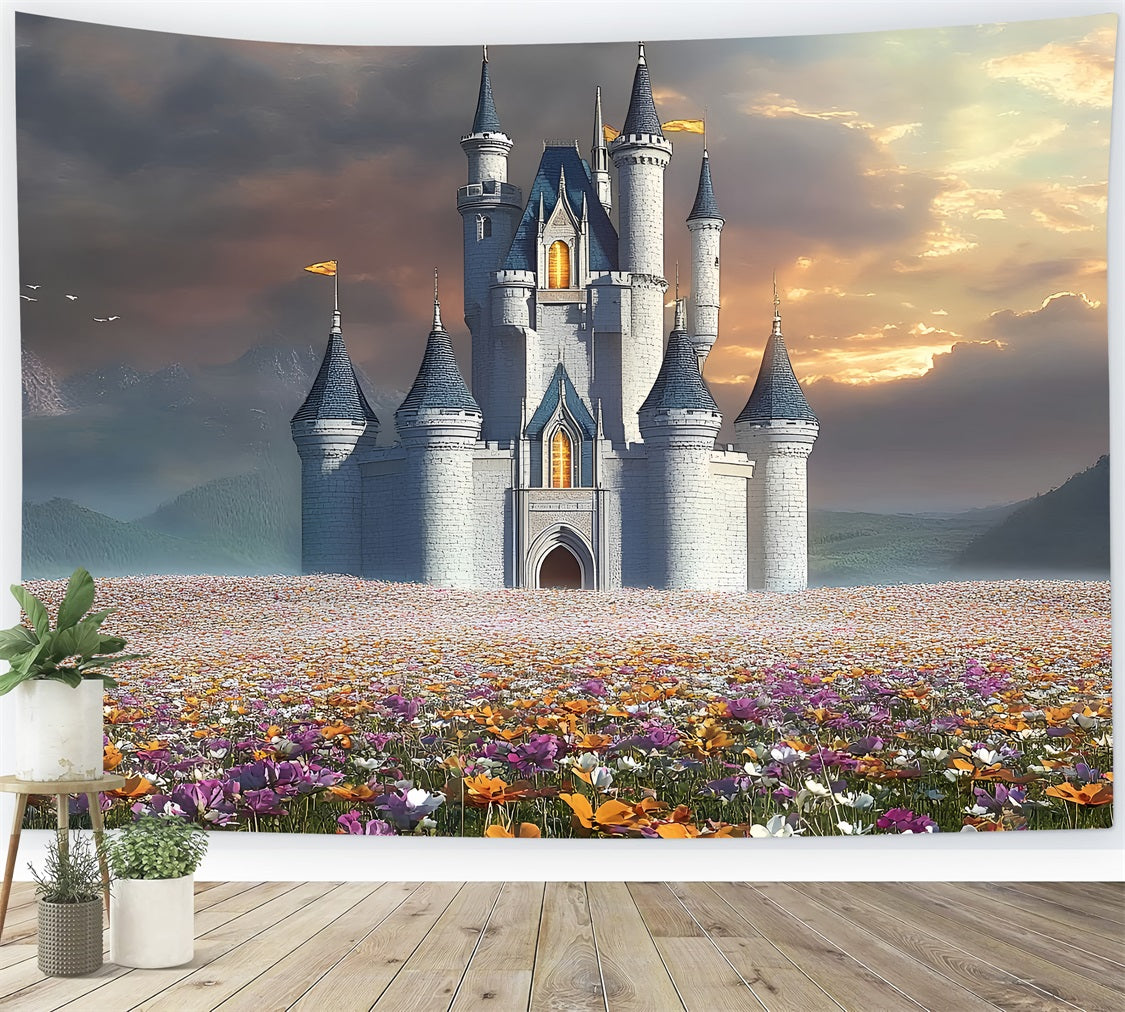 Architecture Backdrop Majestic Castle Blooming Flowers Backdrop BRP12-661