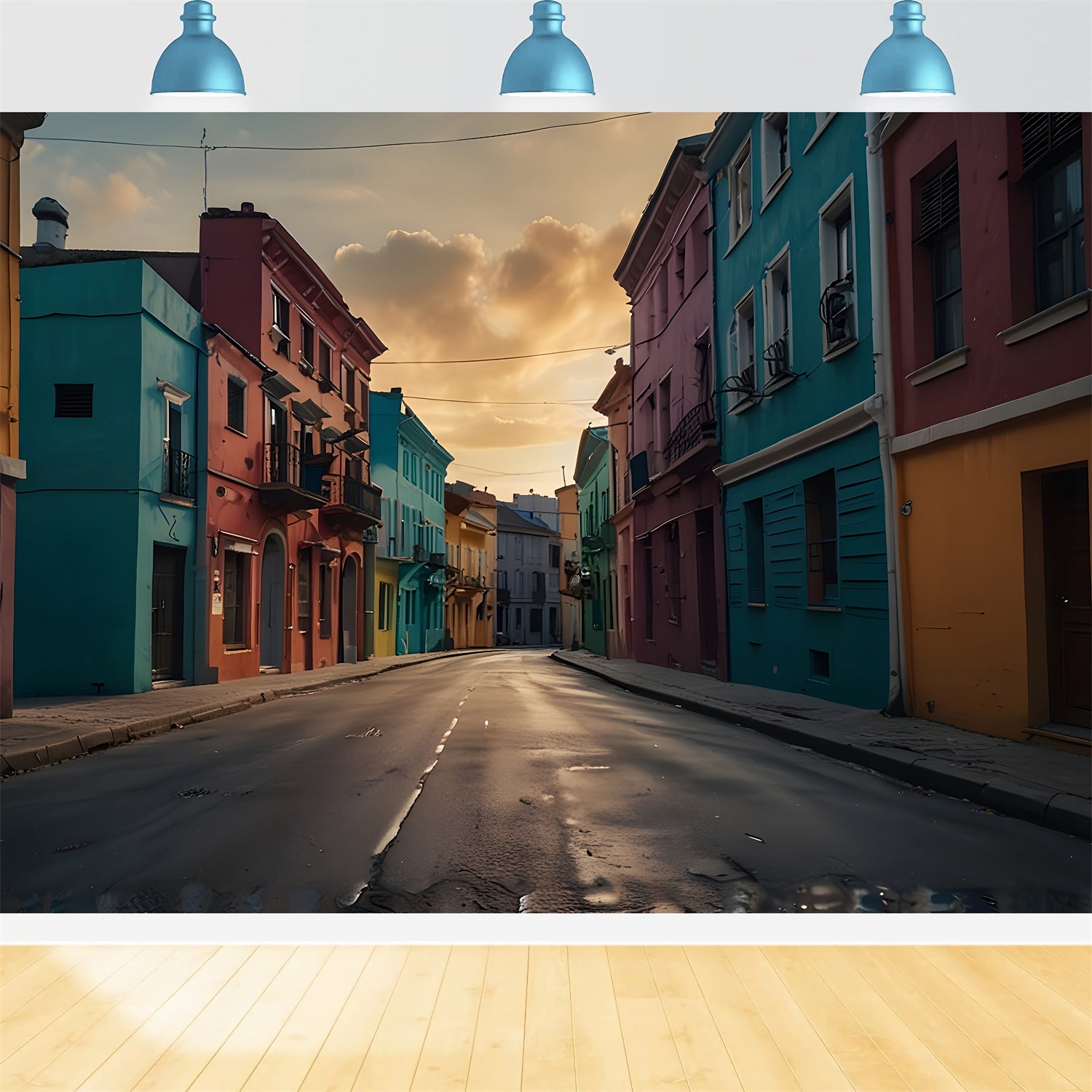 Architecture Backdrop Colorful Street Painted Buildings Backdrop BRP12-663