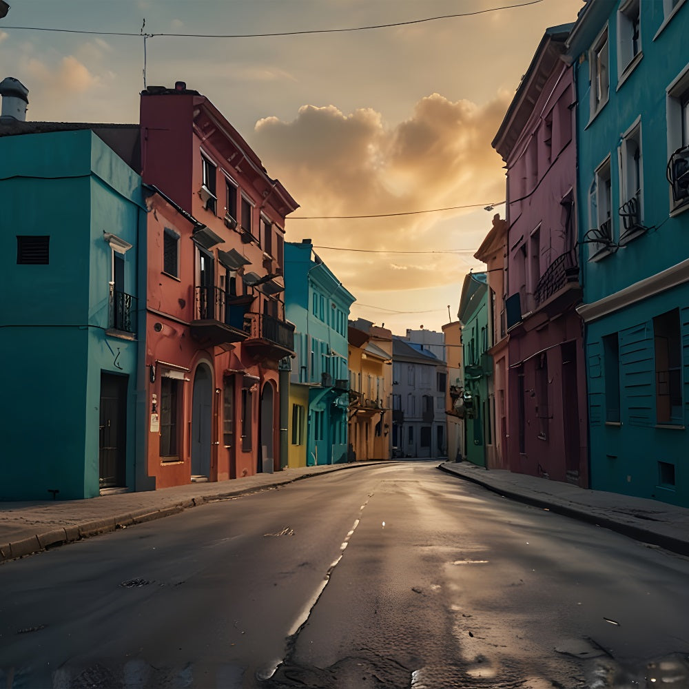 Architecture Backdrop Colorful Street Painted Buildings Backdrop BRP12-663