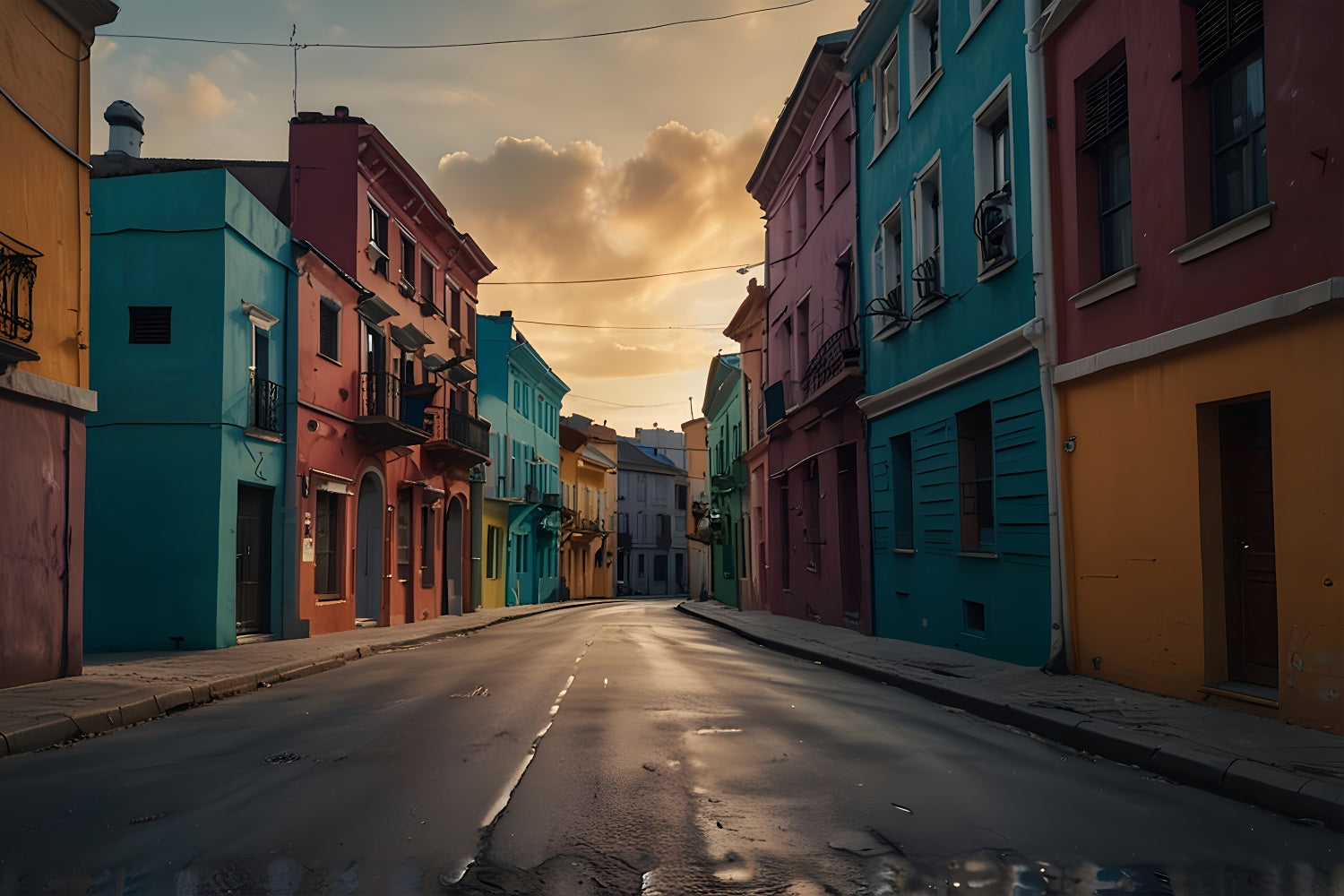 Architecture Backdrop Colorful Street Painted Buildings Backdrop BRP12-663