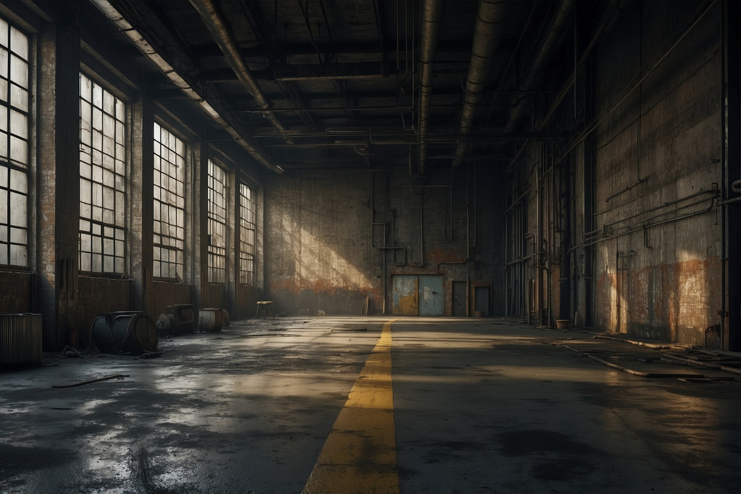 Architecture Backdrop Abandoned Factory Sunlit Windows Backdrop BRP12-665