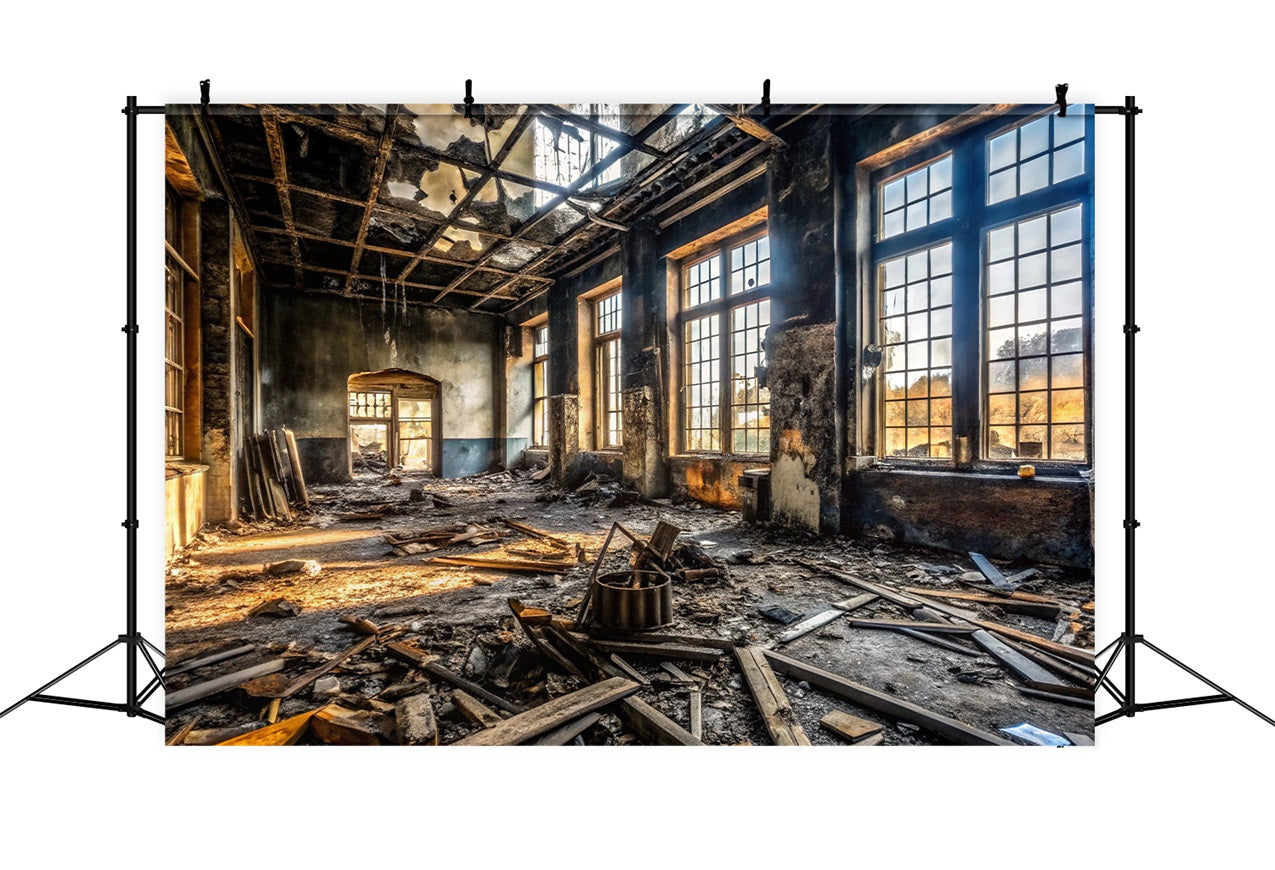 Architecture Backdrop Burnt-Out Abandoned Building Rubble Backdrop BRP12-666