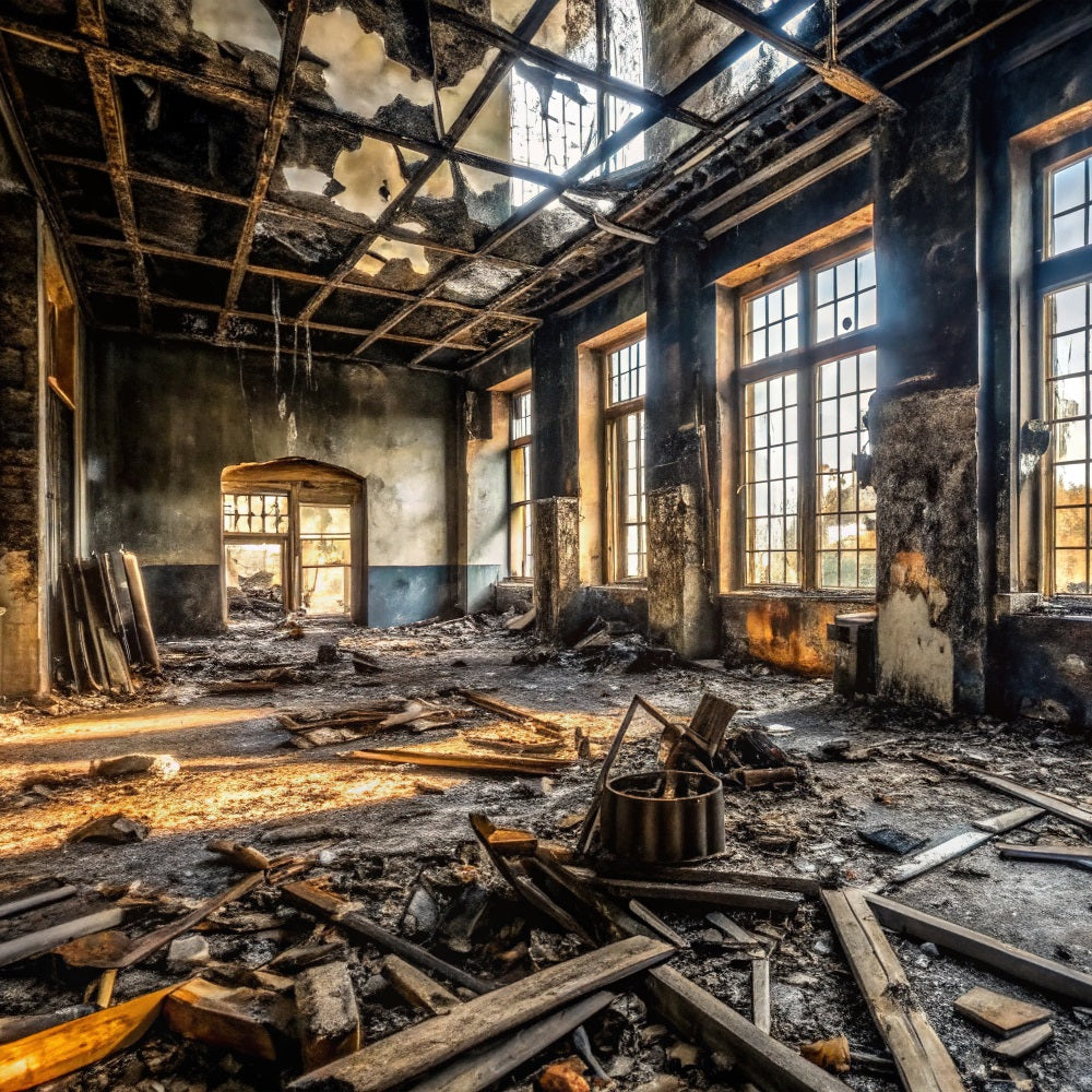 Architecture Backdrop Burnt-Out Abandoned Building Rubble Backdrop BRP12-666