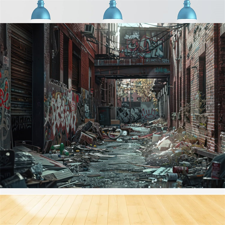 Architecture Backdrop Graffiti Alley Trash Scattered Backdrop BRP12-667