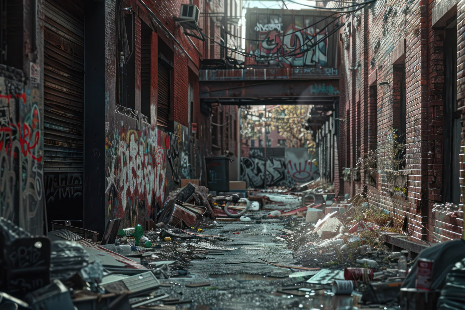 Architecture Backdrop Graffiti Alley Trash Scattered Backdrop BRP12-667