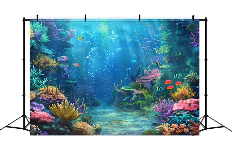 Mermaid Photo Backdrop Underwater Scene Coral Reef Backdrop BRP12-67