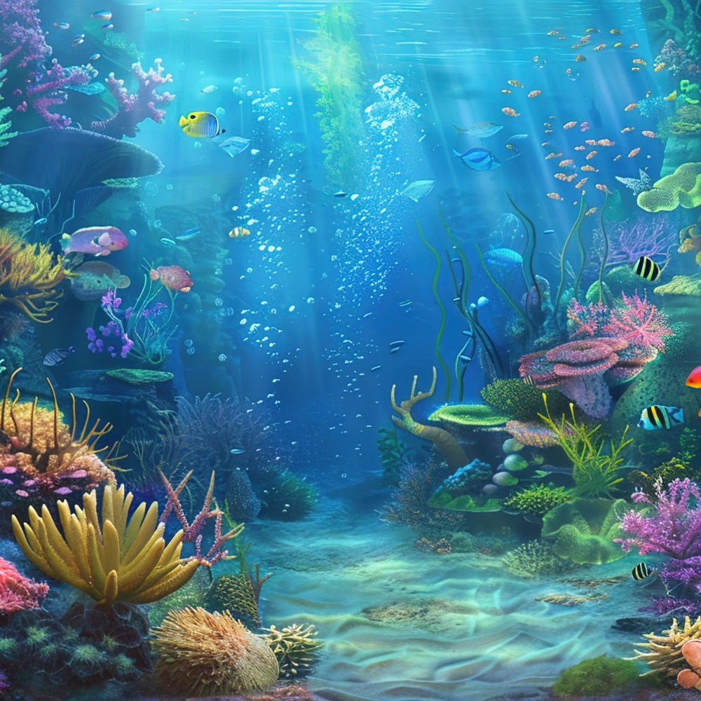 Mermaid Photo Backdrop Underwater Scene Coral Reef Backdrop BRP12-67