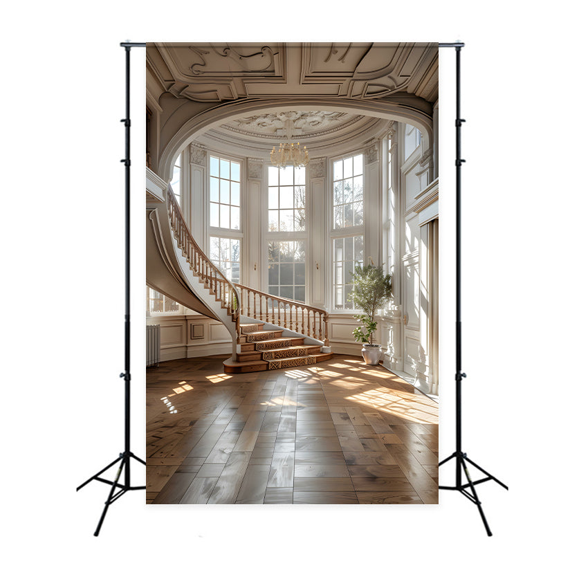 Architecture Backdrop Elegant Sunlit Manor Staircase Backdrop BRP12-671