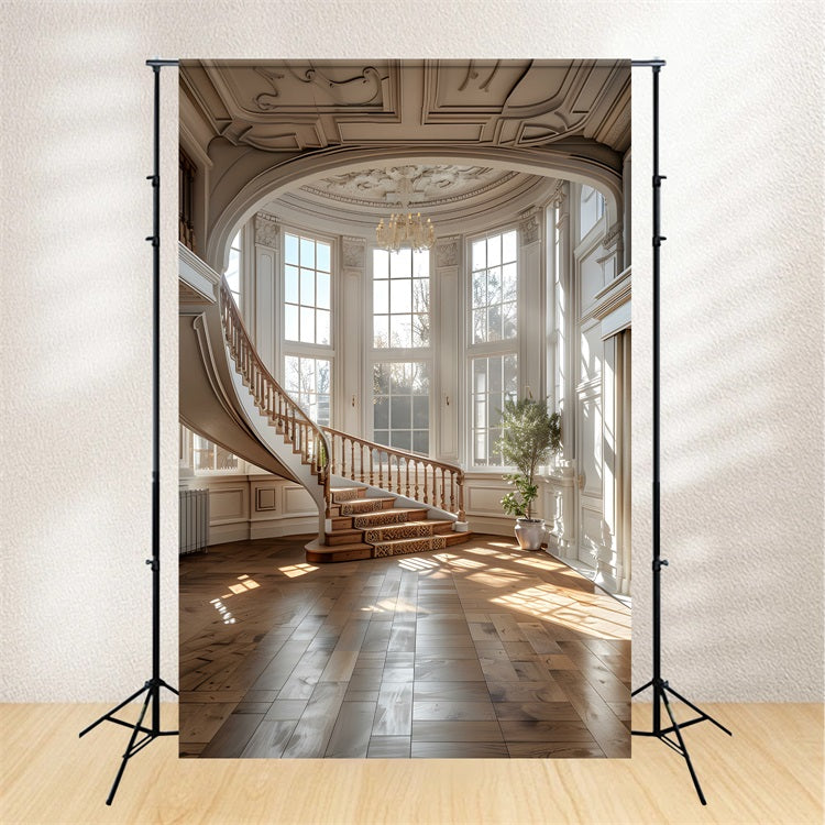 Architecture Backdrop Elegant Sunlit Manor Staircase Backdrop BRP12-671