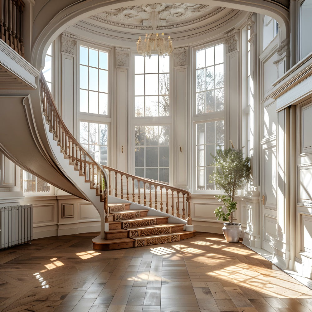 Architecture Backdrop Elegant Sunlit Manor Staircase Backdrop BRP12-671