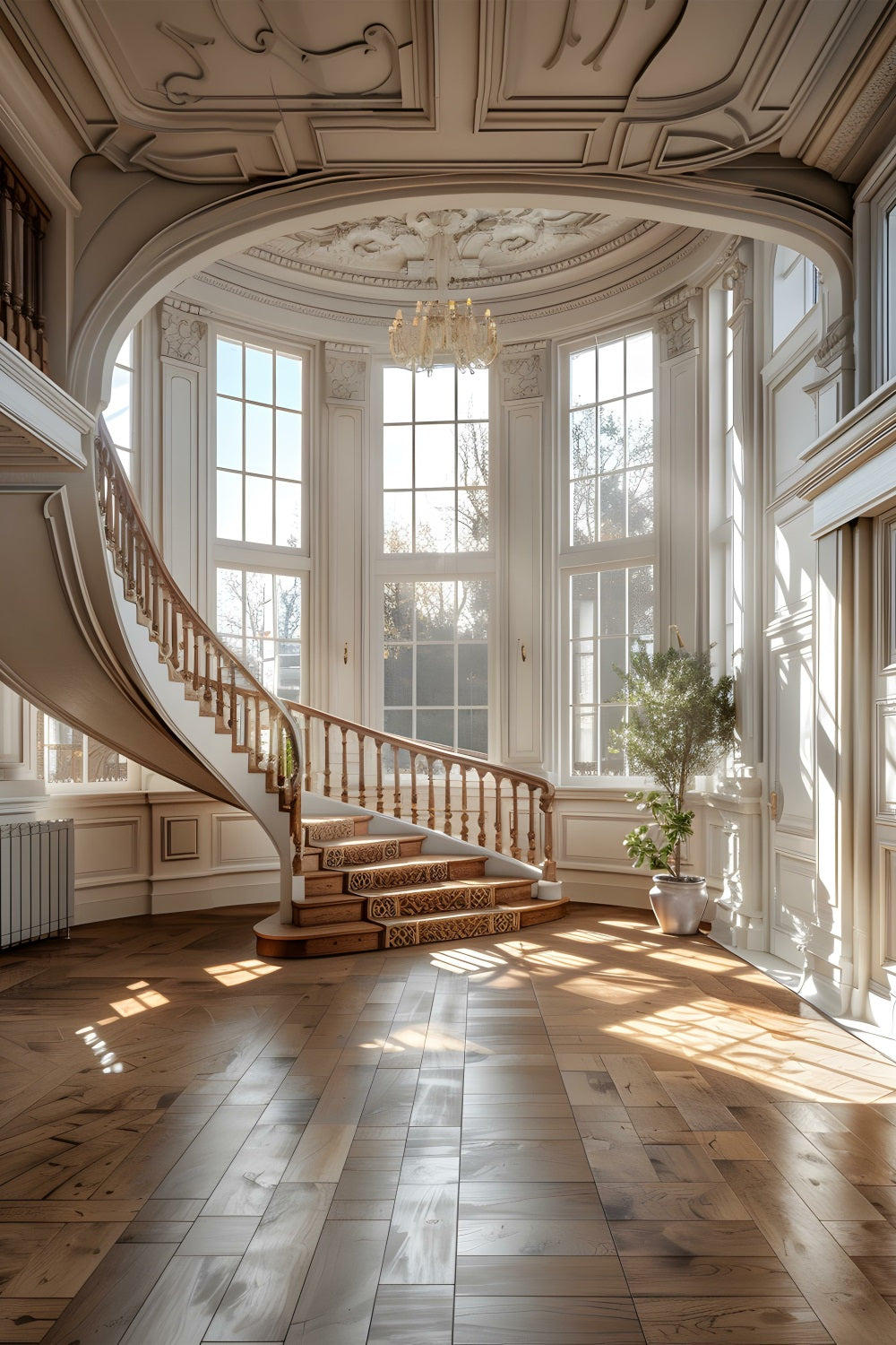 Architecture Backdrop Elegant Sunlit Manor Staircase Backdrop BRP12-671