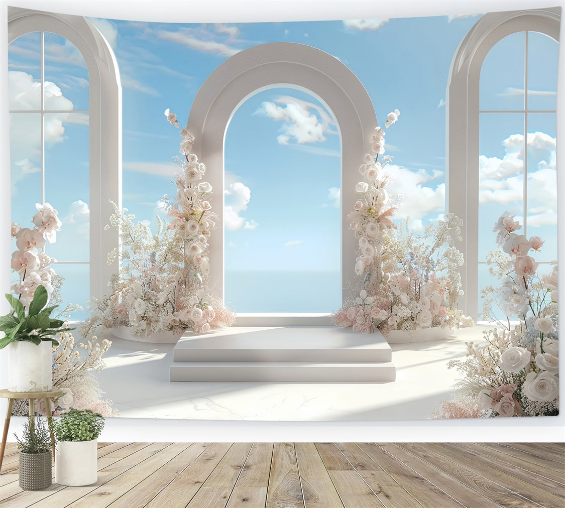 Architecture Backdrop Floral Arch Sky Blue Backdrop BRP12-675