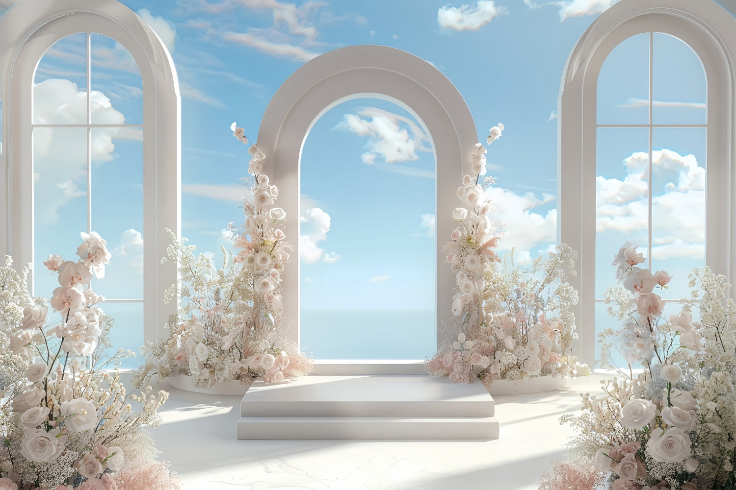 Architecture Backdrop Floral Arch Sky Blue Backdrop BRP12-675