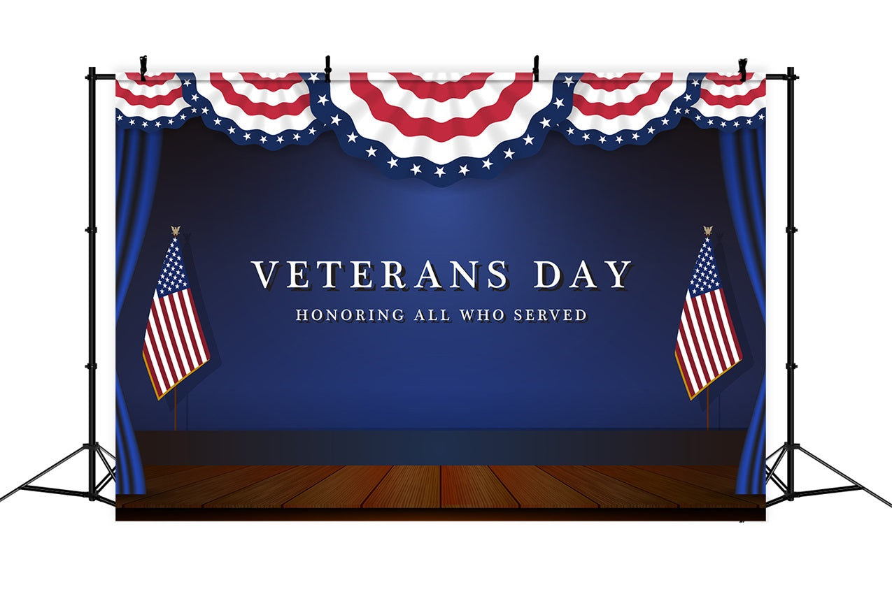 American Flag Stage Backdrop Veterans Day Blue Backdrop BRP12-680