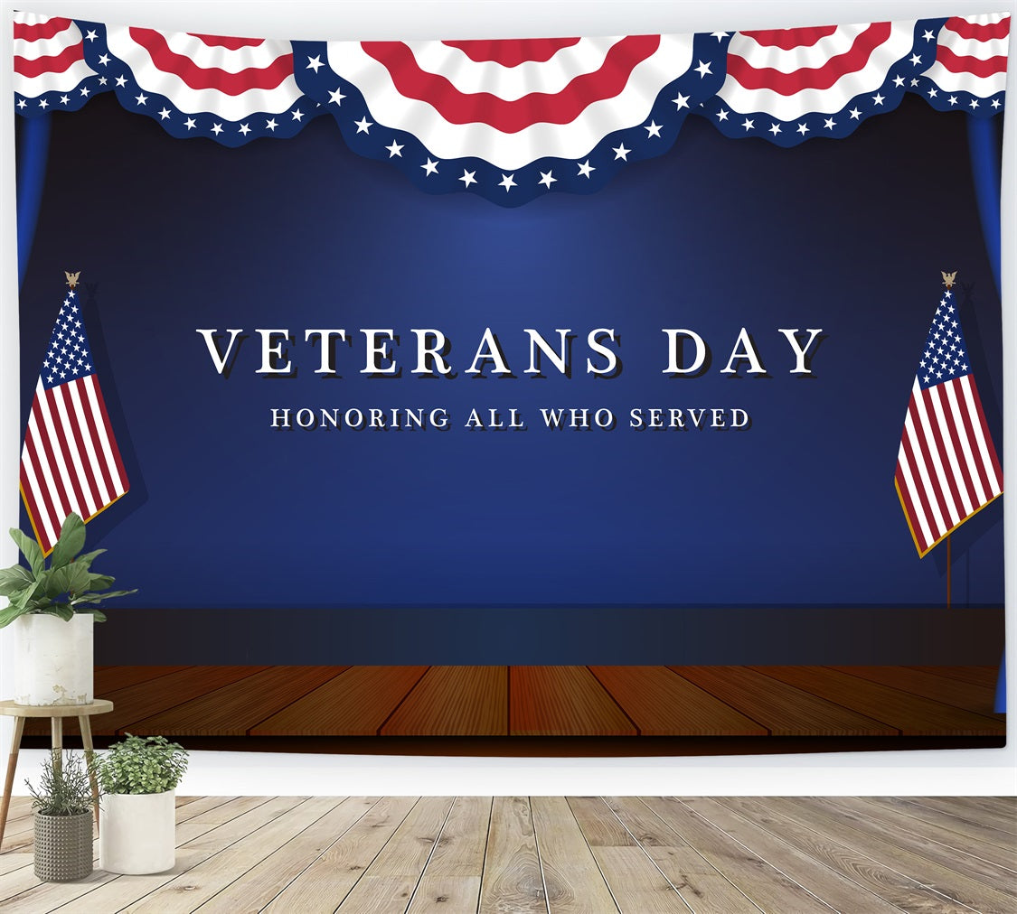 American Flag Stage Backdrop Veterans Day Blue Backdrop BRP12-680