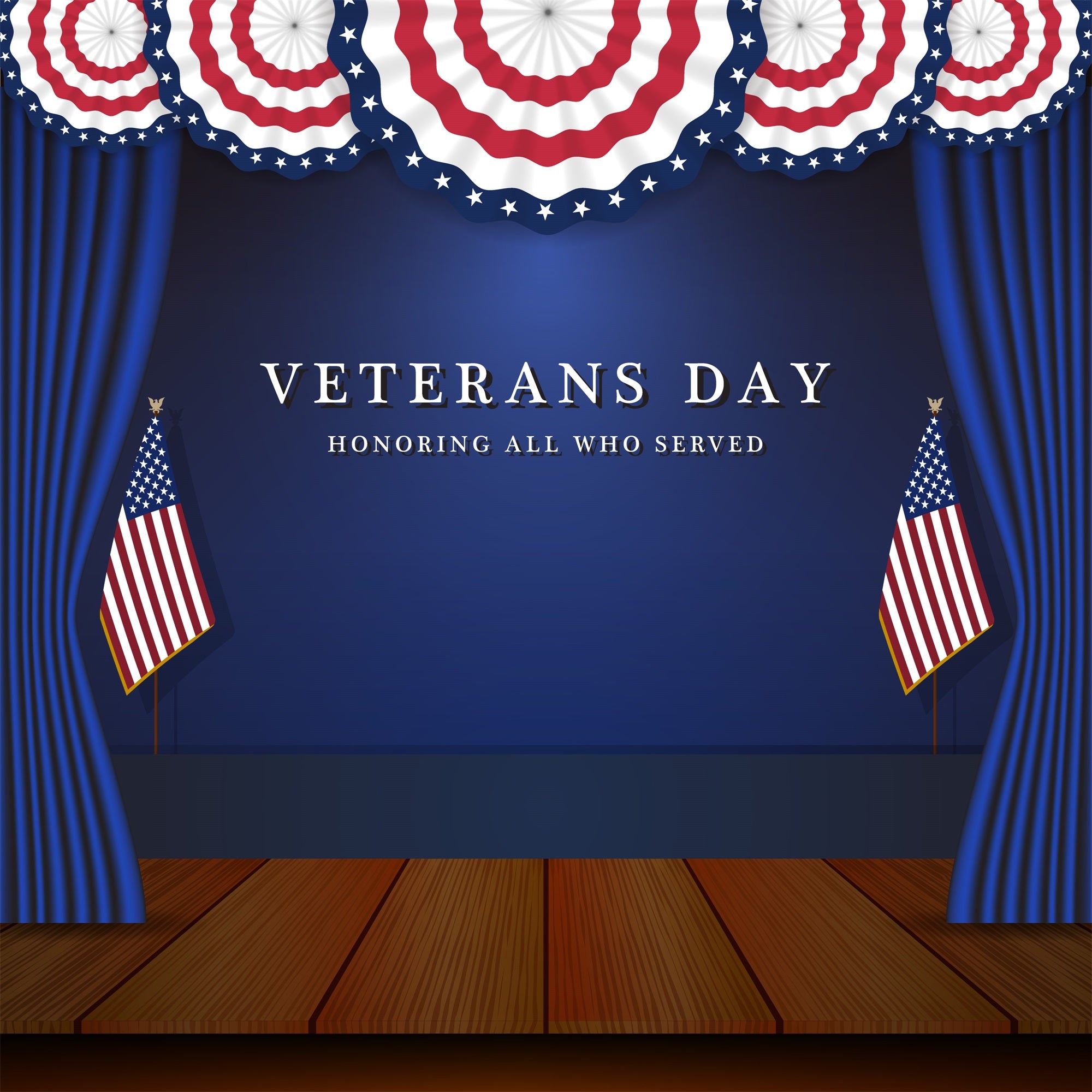 American Flag Stage Backdrop Veterans Day Blue Backdrop BRP12-680