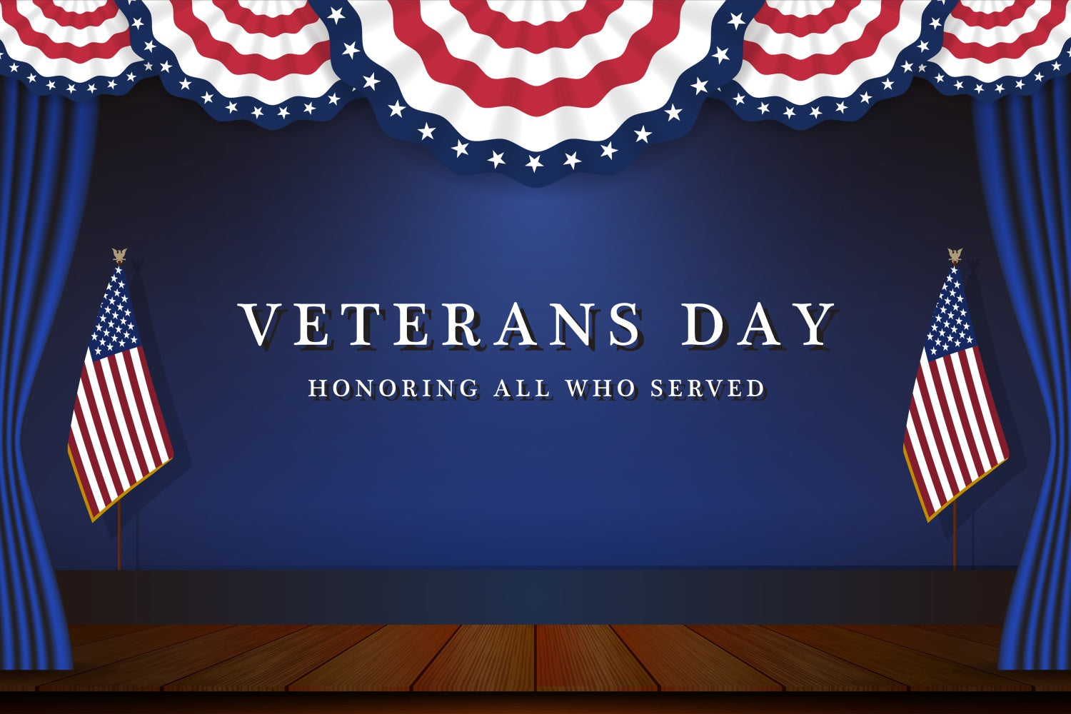 American Flag Stage Backdrop Veterans Day Blue Backdrop BRP12-680