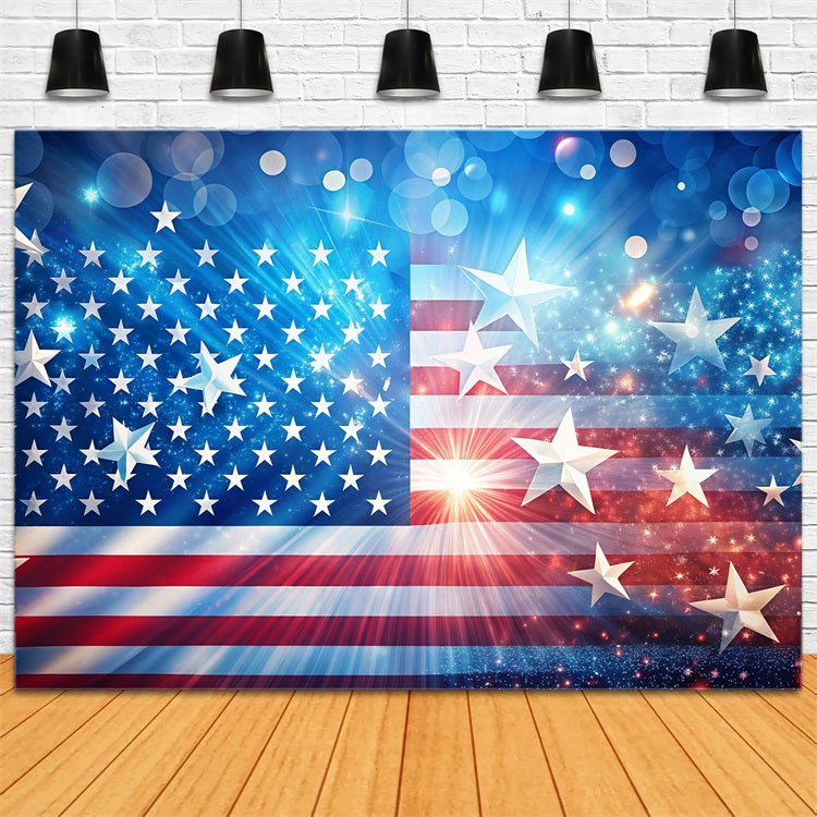 American Flag Backdrops Sparkling Stars Photography Backdrop BRP12-683