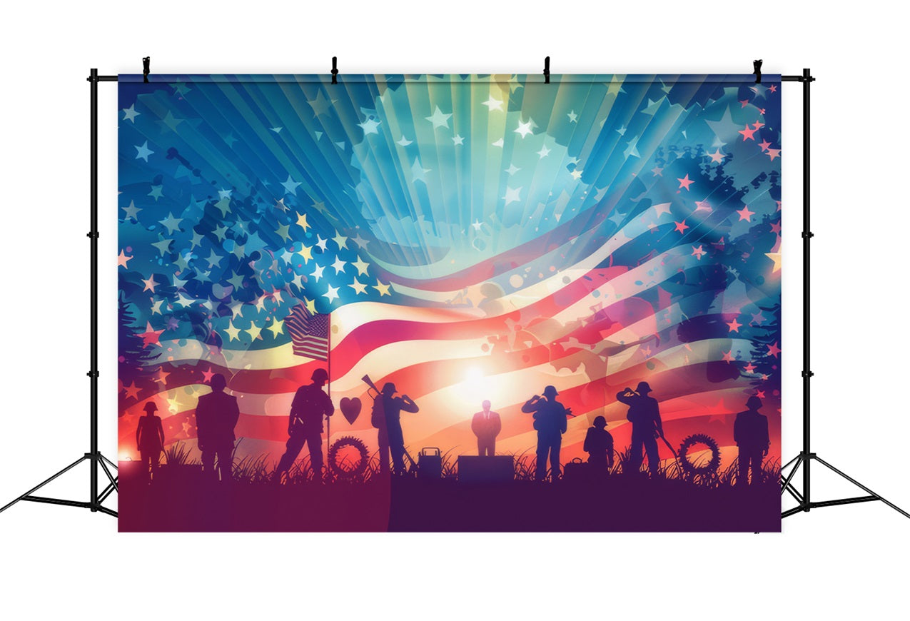 Backdrop American Flag Honoring Veterans Silhouette Patriotic Backdrop BRP12-684