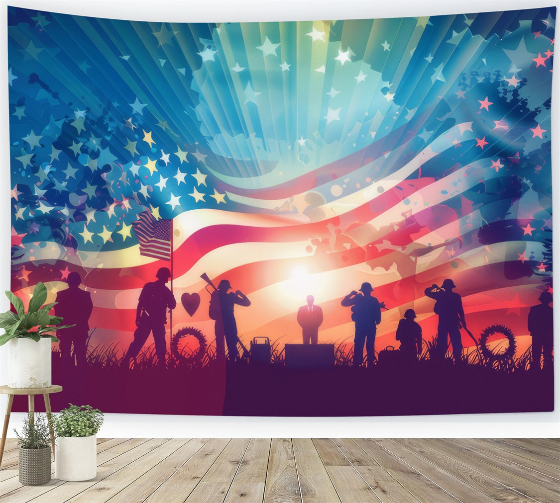 Backdrop American Flag Honoring Veterans Silhouette Patriotic Backdrop BRP12-684