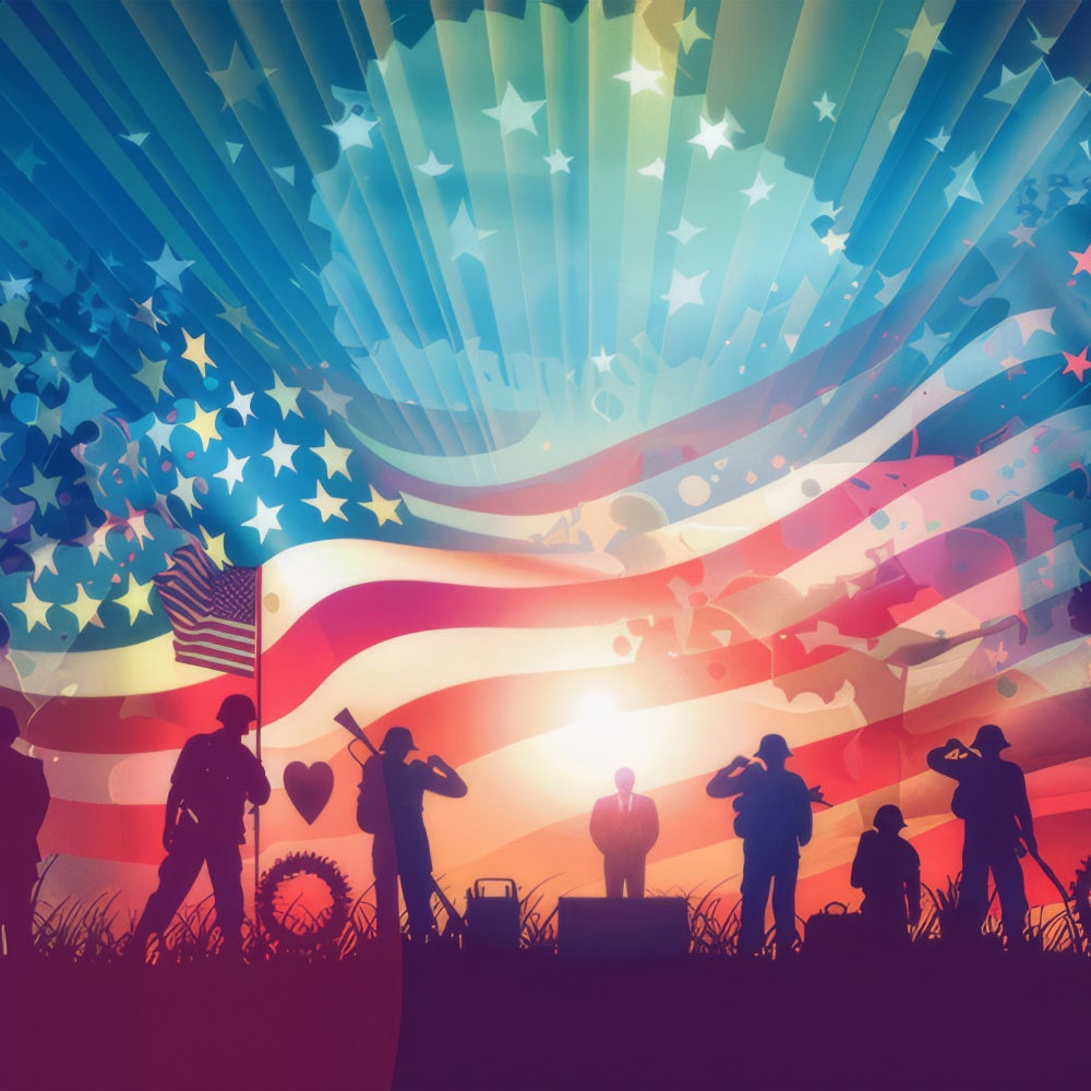 Backdrop American Flag Honoring Veterans Silhouette Patriotic Backdrop BRP12-684