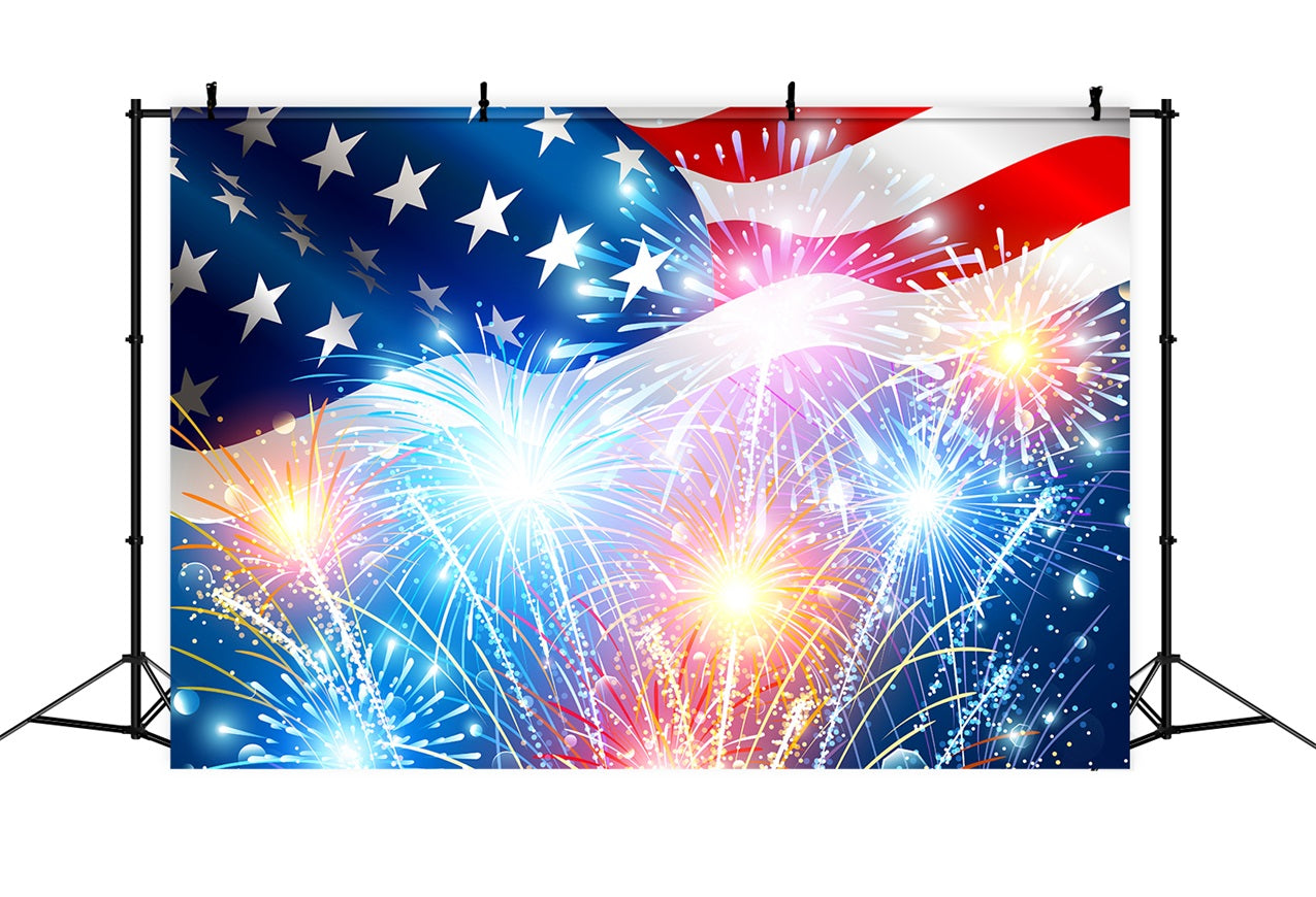 American Flag Backdrop Photography Fireworks Celebration Backdrop BRP12-685