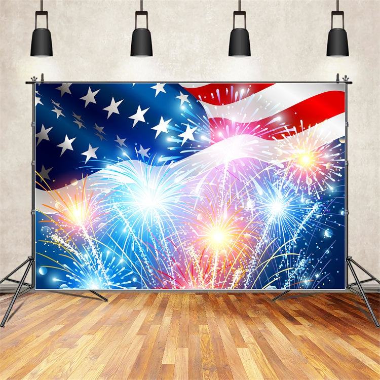 American Flag Backdrop Photography Fireworks Celebration Backdrop BRP12-685